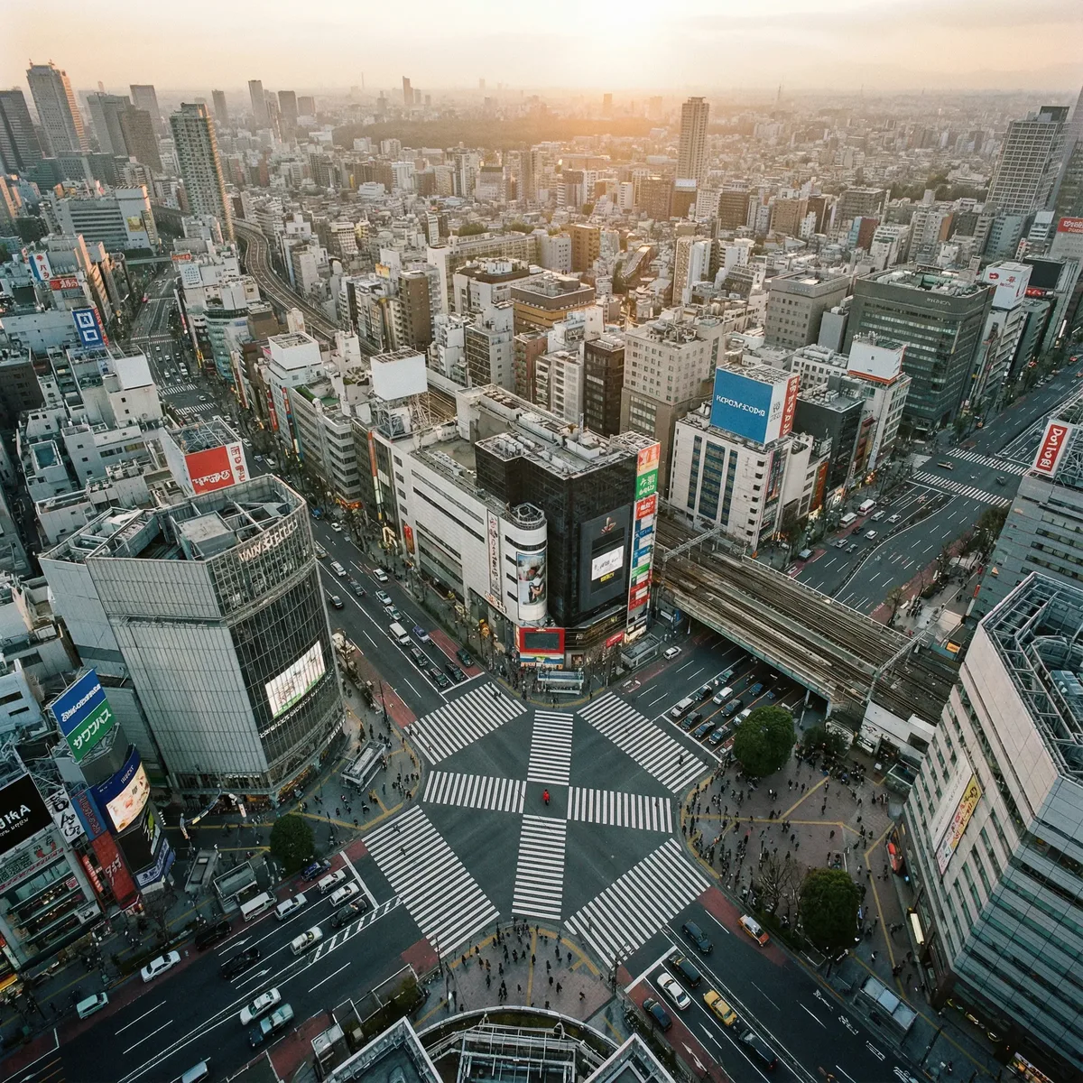 Vogelperspektive zeigt einsames Motiv gegen weite Stadtkreuzung