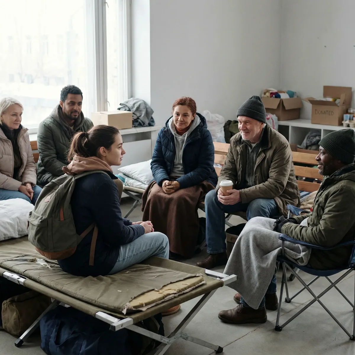Gruppenaufnahme erfasst ein Motiv, das von sitzenden Fremden beobachtet wird